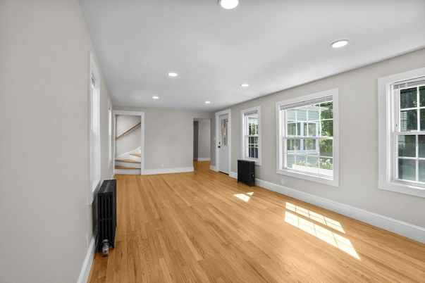Empty room, Interior, Recessed Lighting, Wood Texture Flooring