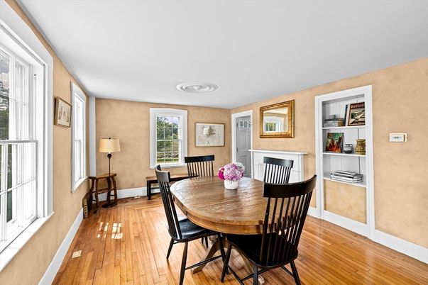 Dining room, Interior, Recessed Lighting, Wood Texture Flooring