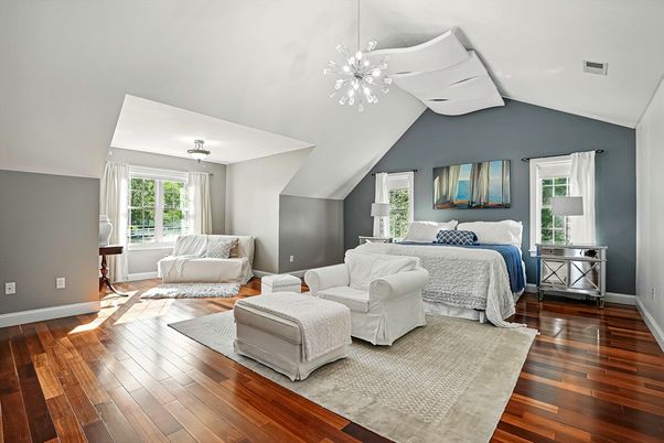 Bedroom, Interior, Pendant Lights, Wood Texture Flooring