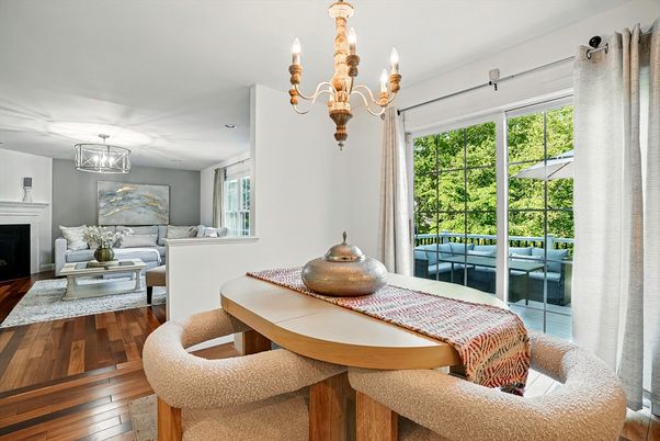 Chandelier, Dining room, Fireplace, Interior, Living room, Wood Texture Flooring