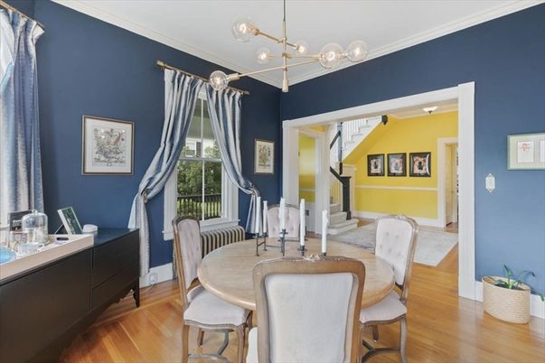 Dining room, Interior, Pendant Lights, Wood Texture Flooring