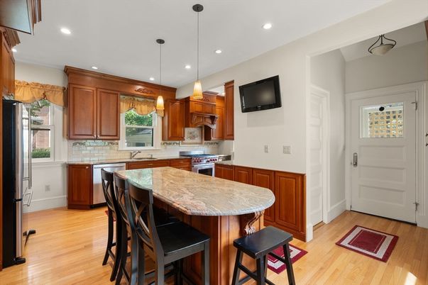 Interior, Kitchen, Pendant Lights, Recessed Lighting, Wood Texture Flooring