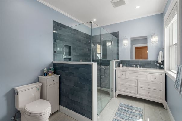 Bathroom, Glass Shower, Interior, Recessed Lighting
