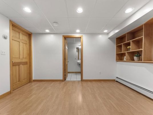 Bathroom, Empty room, Interior, Recessed Lighting, Wood Texture Flooring