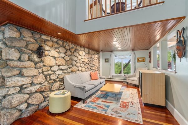 Interior, Living room, Stone Walls, Wood Texture Flooring