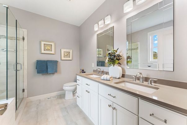 Bathroom, Dual Sink Vanities, Glass Shower, Interior