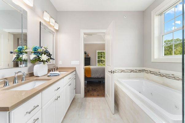 Bathroom, Bedroom, Dual Sink Vanities, Interior, Wood Texture Flooring