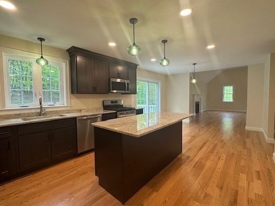 Interior, Kitchen, Pendant Lights, Recessed Lighting, Wood Texture Flooring