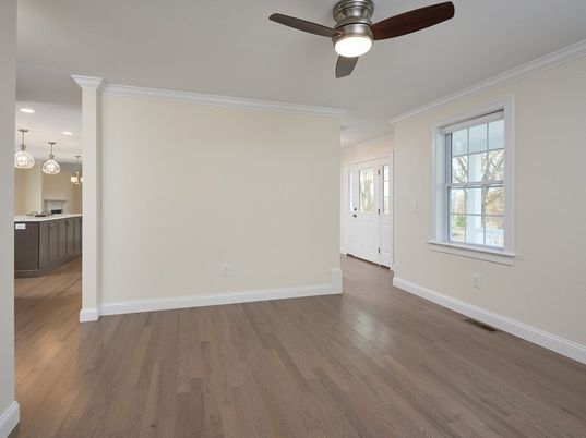 Empty room, Interior, Pendant Lights, Recessed Lighting, Wood Texture Flooring