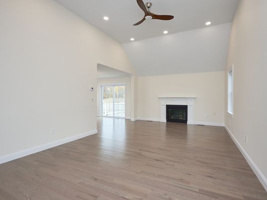 Empty room, Fireplace, Interior, Recessed Lighting, Wood Texture Flooring