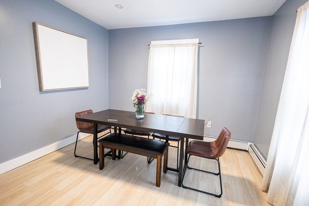 Dining room, Interior, Recessed Lighting, Wood Texture Flooring