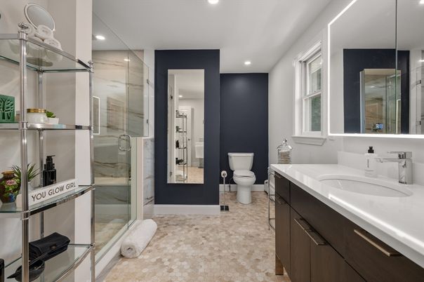 Bathroom, Glass Shower, Interior, Recessed Lighting