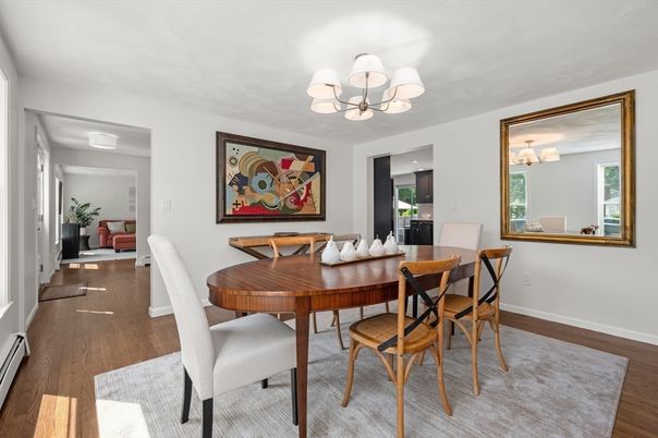 Chandelier, Dining room, Interior, Wood Texture Flooring