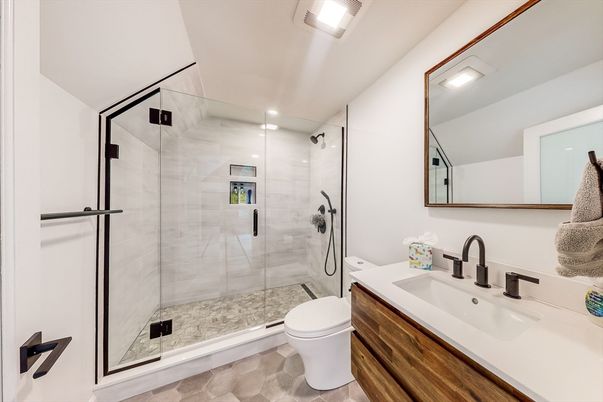 Bathroom, Glass Shower, Interior, Recessed Lighting