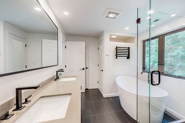 Bathroom, Dual Sink Vanities, Free Standing Baths, Glass Shower, Interior, Recessed Lighting
