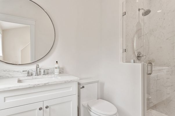 Bathroom, Glass Shower, Interior, Marble Walls