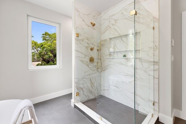 Bathroom, Glass Shower, Interior, Marble Walls