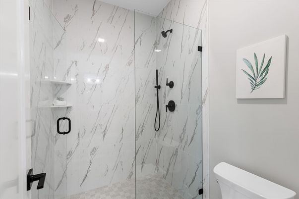 Bathroom, Glass Shower, Interior, Marble Walls