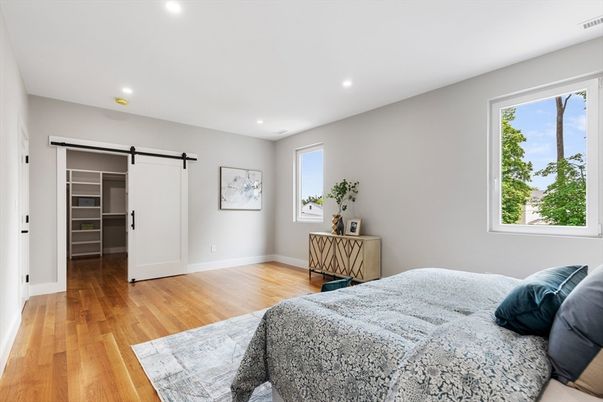 Bedroom, Interior, Recessed Lighting, Wood Texture Flooring