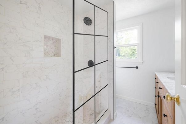 Bathroom, Glass Shower, Interior, Marble, Marble Walls