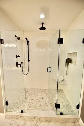 Bathroom, Glass Shower, Interior, Marble, Recessed Lighting