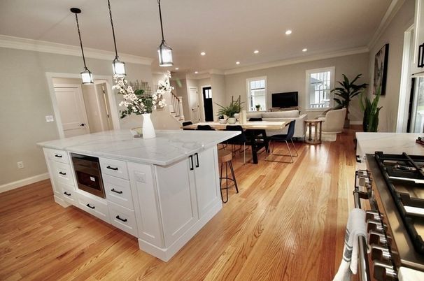 Dining room, Interior, Kitchen, Living room, Pendant Lights, Recessed Lighting, Wood Texture Flooring