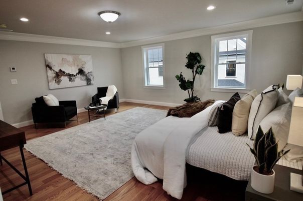Bedroom, Interior, Recessed Lighting, Wood Texture Flooring