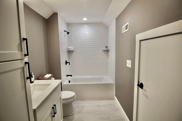 Bathroom, Interior, Recessed Lighting, Wood Texture Flooring