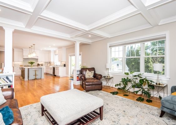 Interior, Kitchen, Living room, Pendant Lights, Recessed Lighting, Wood Texture Flooring