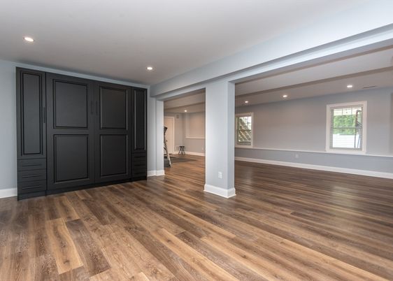 Empty room, Interior, Recessed Lighting, Wood Texture Flooring