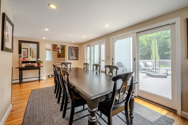 Dining room, Interior, Recessed Lighting, Wood Texture Flooring
