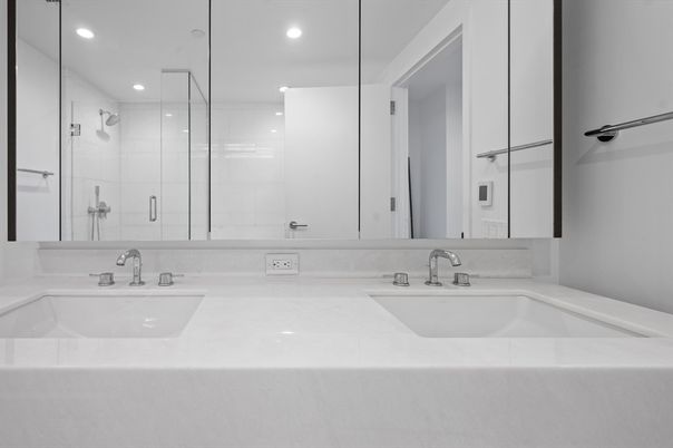 Bathroom, Dual Sink Vanities, Glass Shower, Interior, Recessed Lighting
