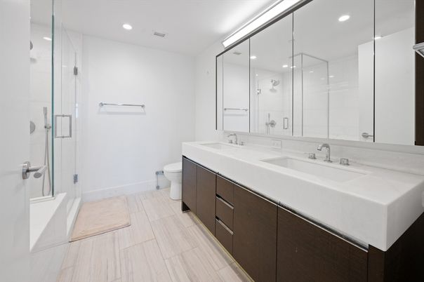 Bathroom, Dual Sink Vanities, Glass Shower, Interior, Recessed Lighting