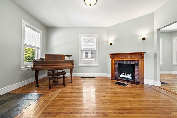 Fireplace, Interior, Piano, Wood Texture Flooring