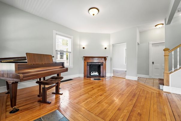 Fireplace, Interior, Piano, Wood Texture Flooring