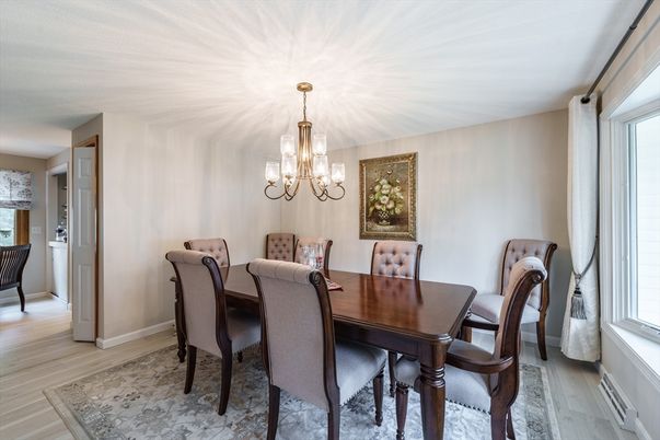 Chandelier, Dining room, Interior, Wood Texture Flooring