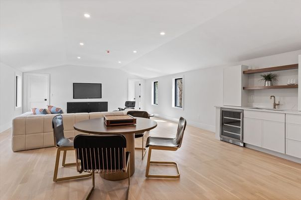 Dining room, Interior, Kitchen, Living room, Recessed Lighting, Wood Texture Flooring