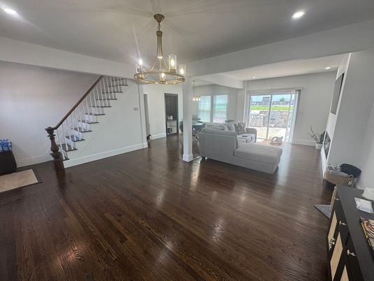 Chandelier, Interior, Living room, Pendant Lights, Recessed Lighting, Wood Texture Flooring
