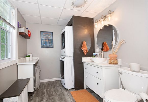 Bathroom, Interior, Washer, Wood Texture Flooring