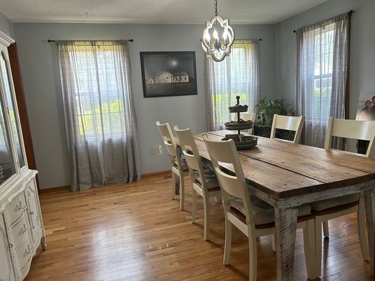 Chandelier, Dining room, Interior, Pendant Lights, Wood Texture Flooring