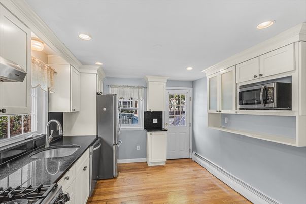 Interior, Kitchen, Recessed Lighting, Wood Texture Flooring