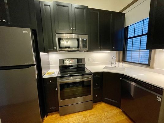 Interior, Kitchen, Stainless Steel Appliances, Wood Texture Flooring