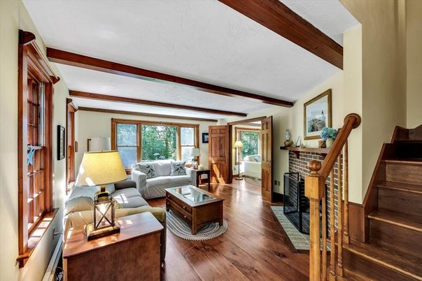 Fireplace, Interior, Living room, Wooden Beams, Wood Texture Flooring