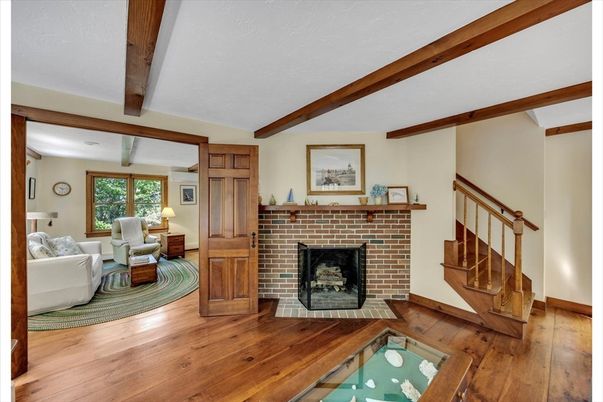 Fireplace, Interior, Living room, Wooden Beams, Wood Texture Flooring
