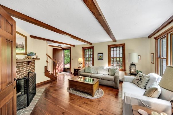 Fireplace, Interior, Living room, Wooden Beams, Wood Texture Flooring