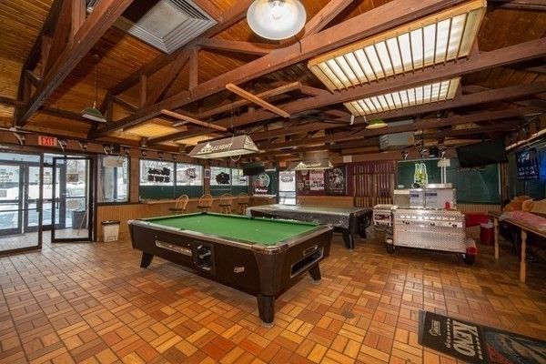 Billiard Table, Game Room, Interior, Pendant Lights, Wooden Beams, Wooden Ceilings