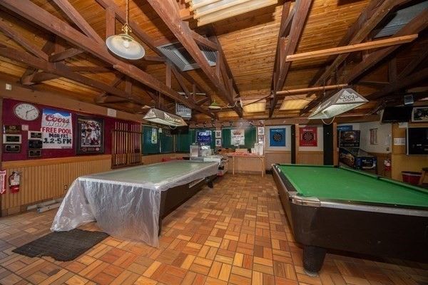 Billiard Table, Game Room, Interior, Pendant Lights, Wooden Beams, Wooden Ceilings, Wooden Walls