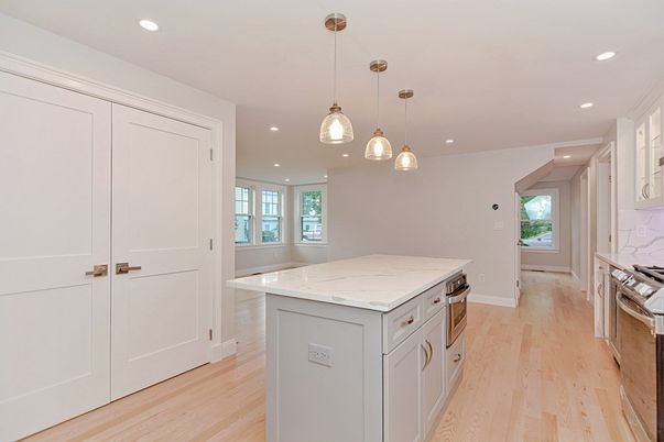 Interior, Kitchen, Pendant Lights, Recessed Lighting, Wood Texture Flooring