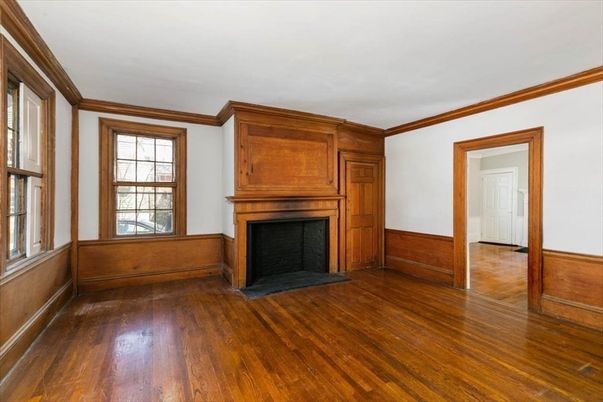 Empty room, Fireplace, Interior, Wood Texture Flooring, Wooden Walls
