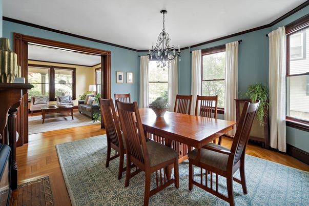 Chandelier, Dining room, Interior, Wood Texture Flooring
